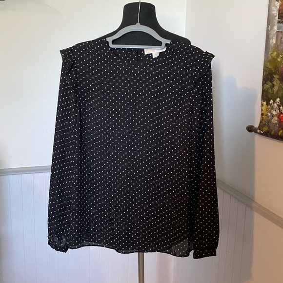 Michael Kors Women's Lg Semi Sheer Blouse Ruffle Long Sleeve Stars Print - Picture 2 of 9